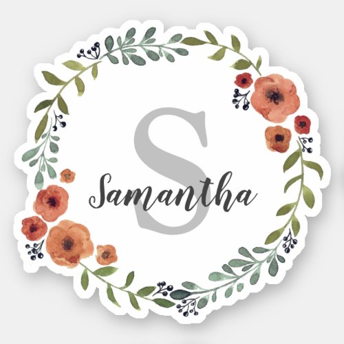 Pretty Monogram Floral wreath personalized Sticker