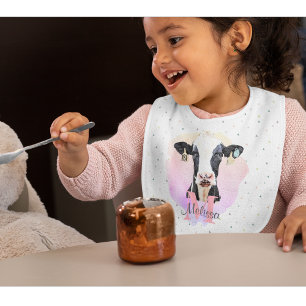 Pretty Monogram Girls Name Pink Cute Holstein Cow Baby Bib