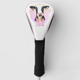Pretty Monogram Girls Name Pink Cute Holstein Cow Golf Head Cover