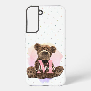 Pretty Monogram Girls Name Pink Teddy Bear  Samsung Galaxy S22+ Case