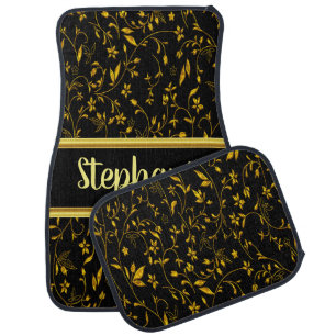 Pretty monogram gold leaves with black design car mat