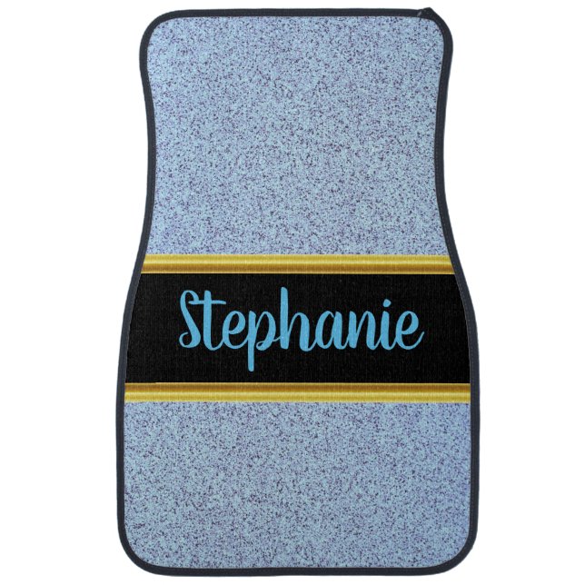 Pretty monogram gold with a blue marble design car floor mat (Front)