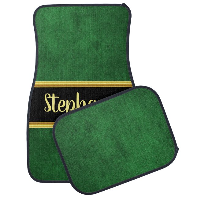 Pretty monogram green cloth material fabric car floor mat (Set)