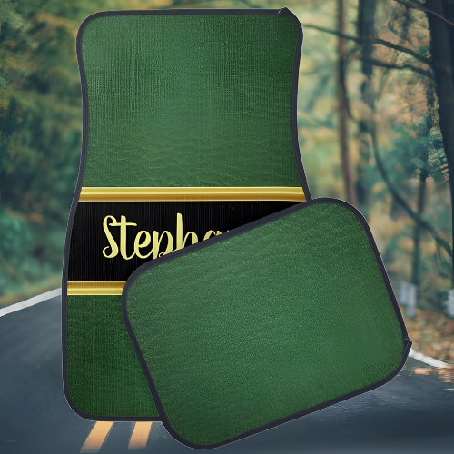 Pretty monogram green leather design car floor mat