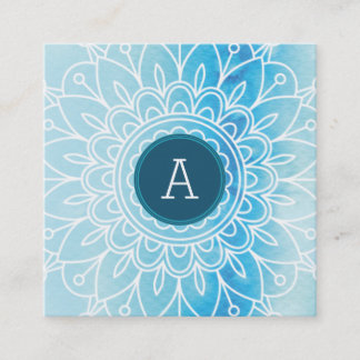 PRETTY MONOGRAM modern boho mandala pattern aqua Square Business Card