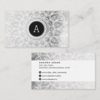 PRETTY MONOGRAM modern boho mandala pattern black Business Card