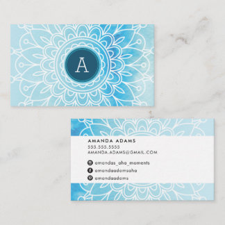 PRETTY MONOGRAM modern boho mandala pattern blue Business Card