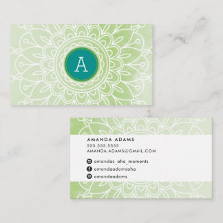 PRETTY MONOGRAM modern boho mandala pattern green Business Card