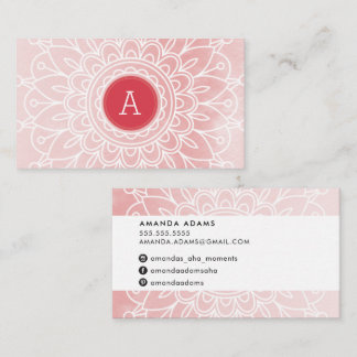 PRETTY MONOGRAM modern boho mandala pattern pink Business Card