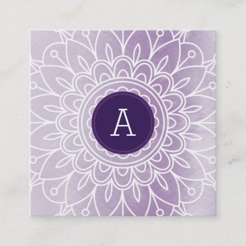 PRETTY MONOGRAM modern boho mandala pattern purple Square Business Card