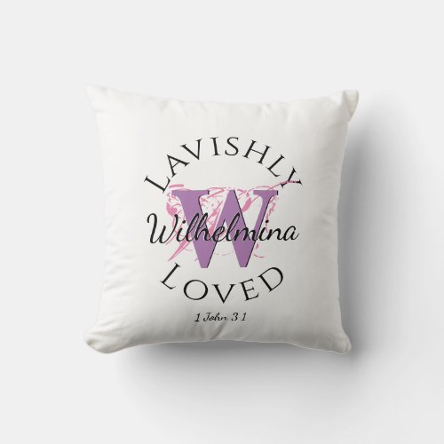 Pretty  Monogram Name LAVISHLY LOVED Lilac W Throw Pillow