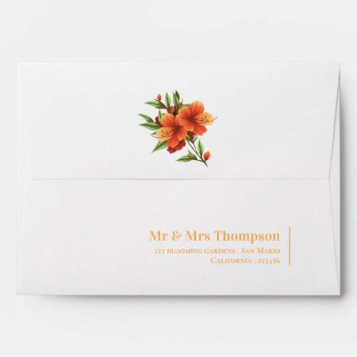 Pretty  Monogram Orange Floral Wedding  Envelope