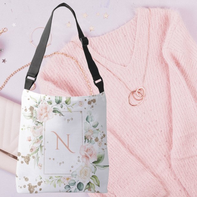 Pretty Monogram Personalized Watercolor Floral Crossbody Bag (Creator Uploaded)