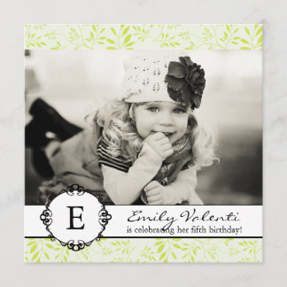 Pretty Monogram Photo Birthday Party Invitation