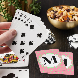 Pretty Monogram Pink Green Polka Dots  Poker Cards