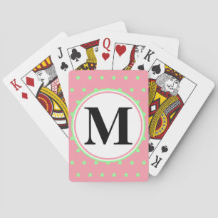 Pretty Monogram Pink Green Polka Dots Poker Cards