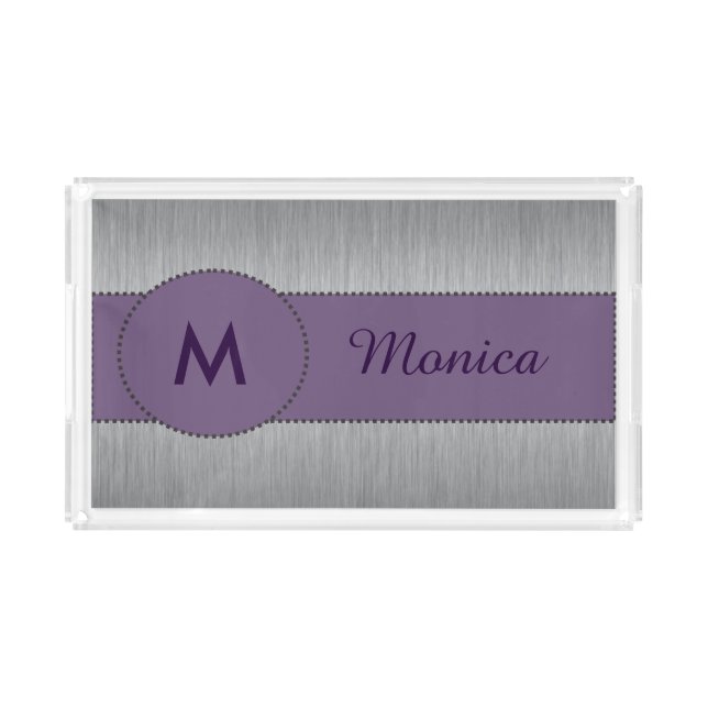 Pretty Monogram Purple & Silver Vanity Tray (Front)