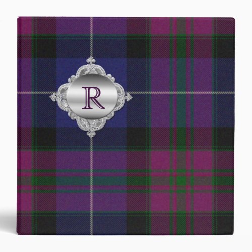 Pretty Monogram Purple Tartan Plaid Binder