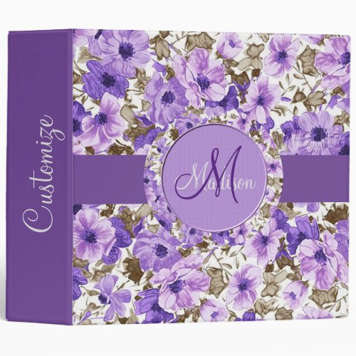 Pretty Monogram Purple  White Floral Binder 2