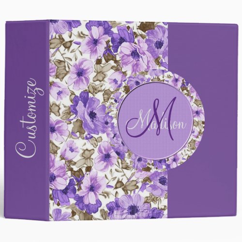 Pretty Monogram Purple  White Floral Binder 5