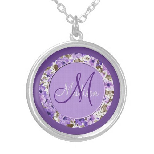 Pretty Monogram Purple  White Floral Necklace 2