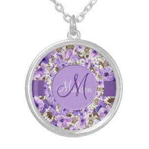 Pretty Monogram Purple & White Floral Necklace 3