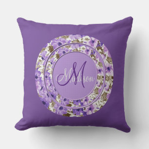 Pretty Monogram Purple & White Floral Pillow 5