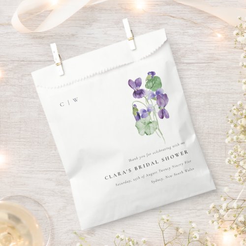 Pretty Monogram Violet Floral Bunch Bridal Shower Favor Bag