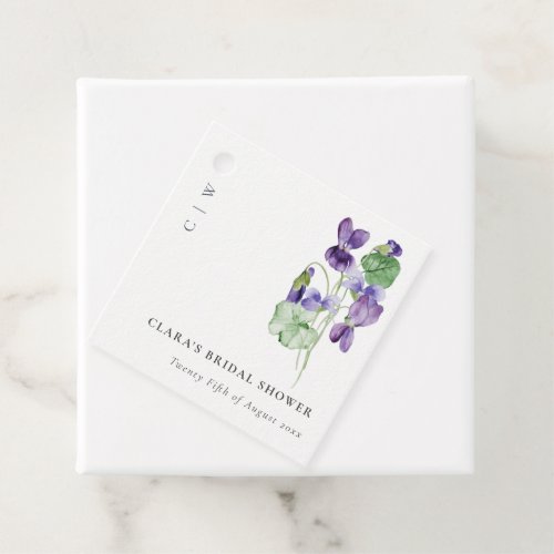 Pretty Monogram Violet Floral Bunch Bridal Shower Favor Tags