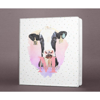 Pretty Monogram Watercolor Name Kids Holstein Cow 3 Ring Binder by TheShirtBox at Zazzle