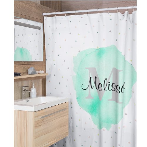 Pretty Monogram Watercolor Name Pattern Modern Shower Curtain