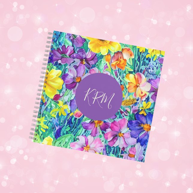 Pretty Monogrammed Modern Personalized Floral Art Notebook (Creator Uploaded)