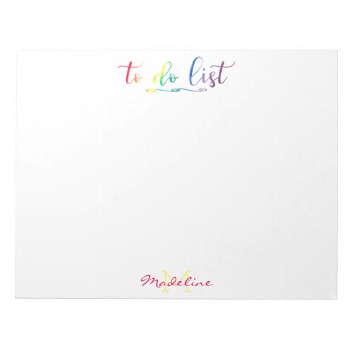 Pretty Monogrammed To Do List Modern Rainbow Notepad