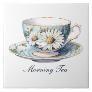 Pretty "Morning Tea" Floral Teacup Ceramic Tile