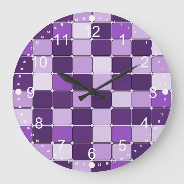 Pretty Mosaic Tile Pattern Purple Lilac Lavender Large Clock (Front)