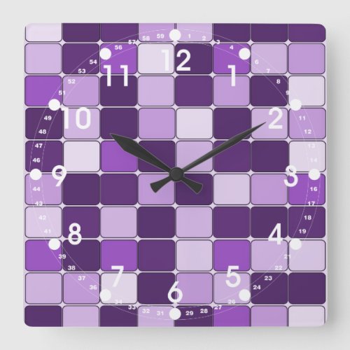 Pretty Mosaic Tile Pattern Purple Lilac Lavender Square Wall Clock