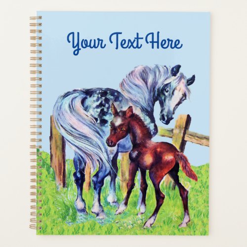 Pretty Mother Horse With Baby in Grass Blue Sky Planner