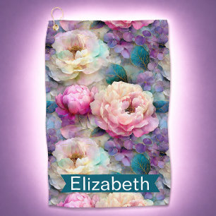 Pretty Mother of Pearl Flowers Personalized Golf Towel