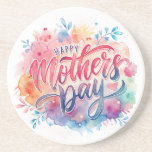 Pretty Mother's Day Sandstone Coaster<br><div class="desc">Colorful,  pastels in letters and in flowers,  are featured on this round sandstone coaster for Mother;s Day. With message of "Happy Mother's Day",  makes this a nice gift for Mom on her special day! This coaster has a cork pad backing. Made to keep tables scratch-and-moisture-free too.</div>