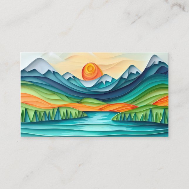 Pretty Mountain Sunset Lake Landscape Abstract Business Card (Front)