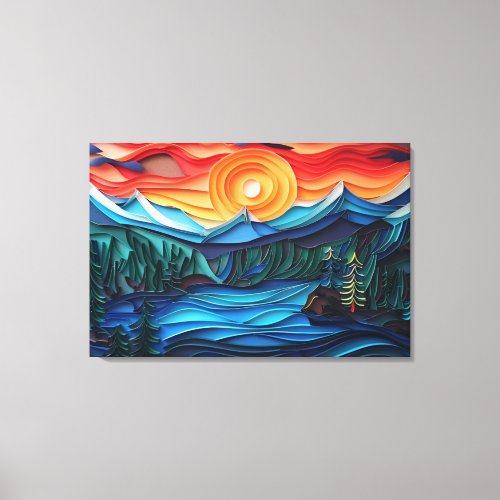 Pretty Mountain Sunset Lake Landscape Abstract Canvas Print
