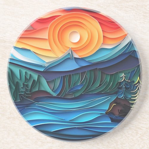 Pretty Mountain Sunset Lake Landscape Abstract Coaster