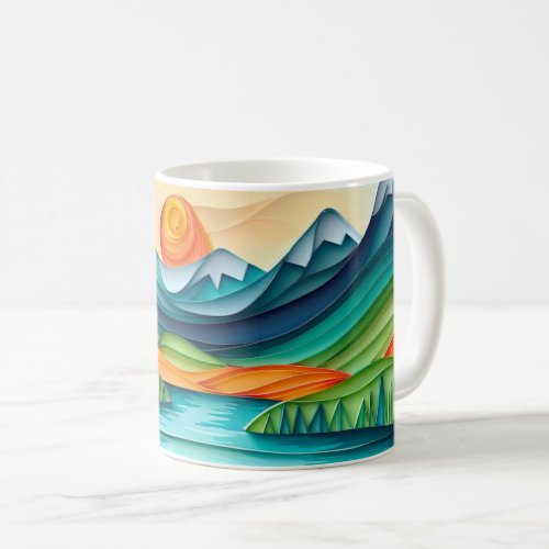 Pretty Mountain Sunset Lake Landscape Abstract Coffee Mug