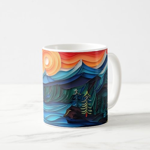 Pretty Mountain Sunset Lake Landscape Abstract Coffee Mug