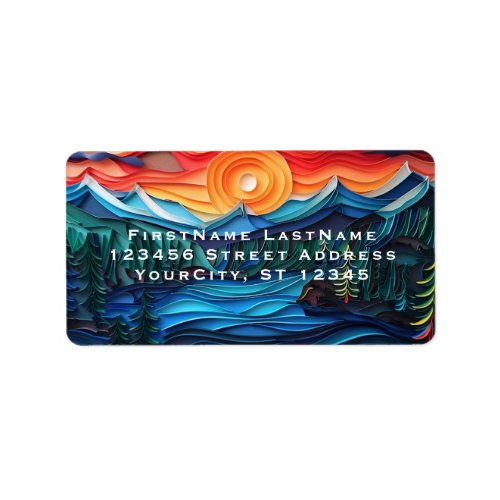 Pretty Mountain Sunset Lake Landscape Abstract Label