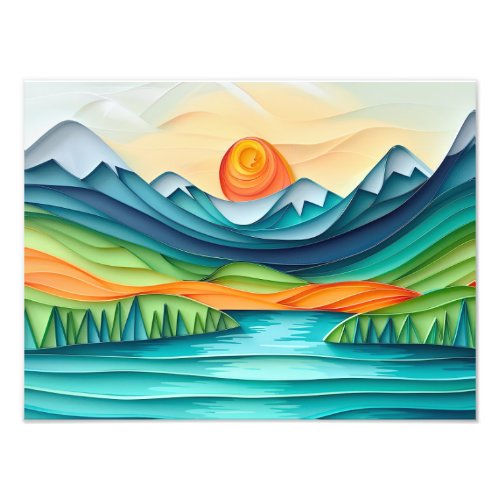 Pretty Mountain Sunset Lake Landscape Abstract Photo Print