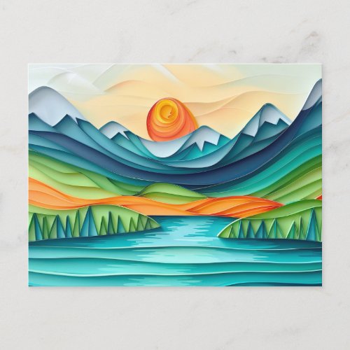 Pretty Mountain Sunset Lake Landscape Abstract Postcard