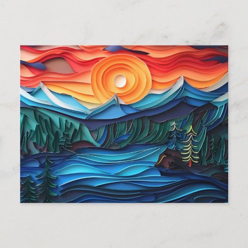 Pretty Mountain Sunset Lake Landscape Abstract Postcard