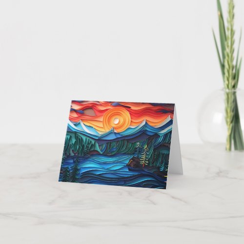 Pretty Mountain Sunset Lake Landscape Abstract Thank You Card