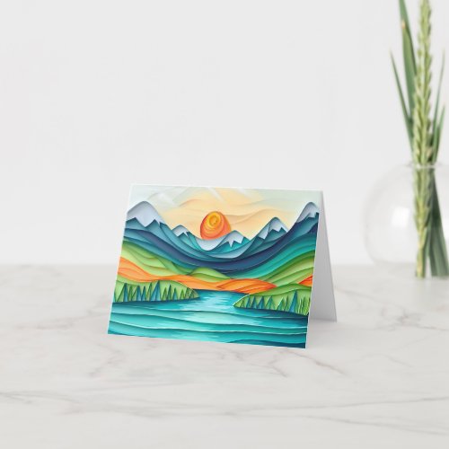 Pretty Mountain Sunset Lake Landscape Abstract Thank You Card